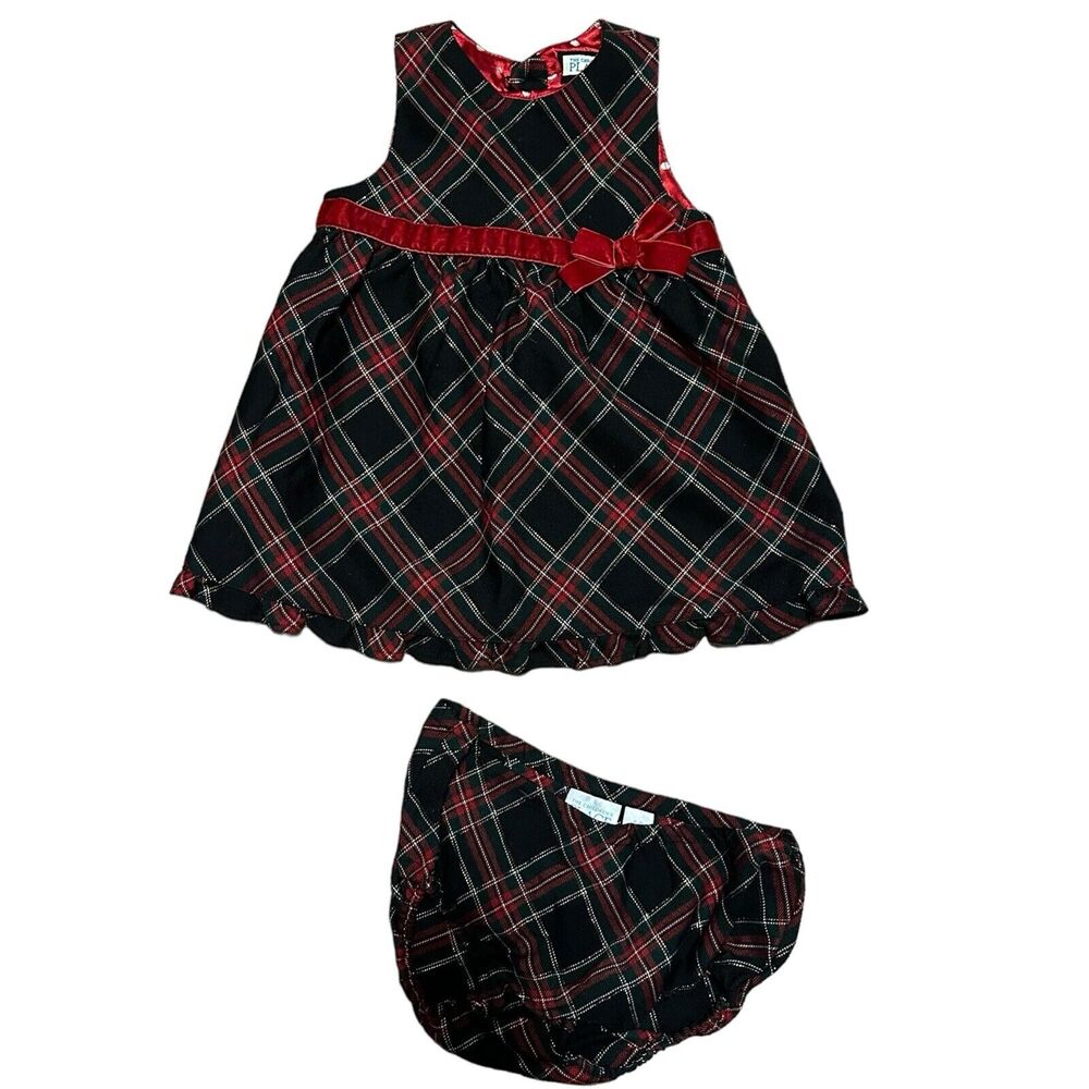 The Children's Place Red Tartan Plaid Sleeveless Christmas Dress Bow‎ 6-9M